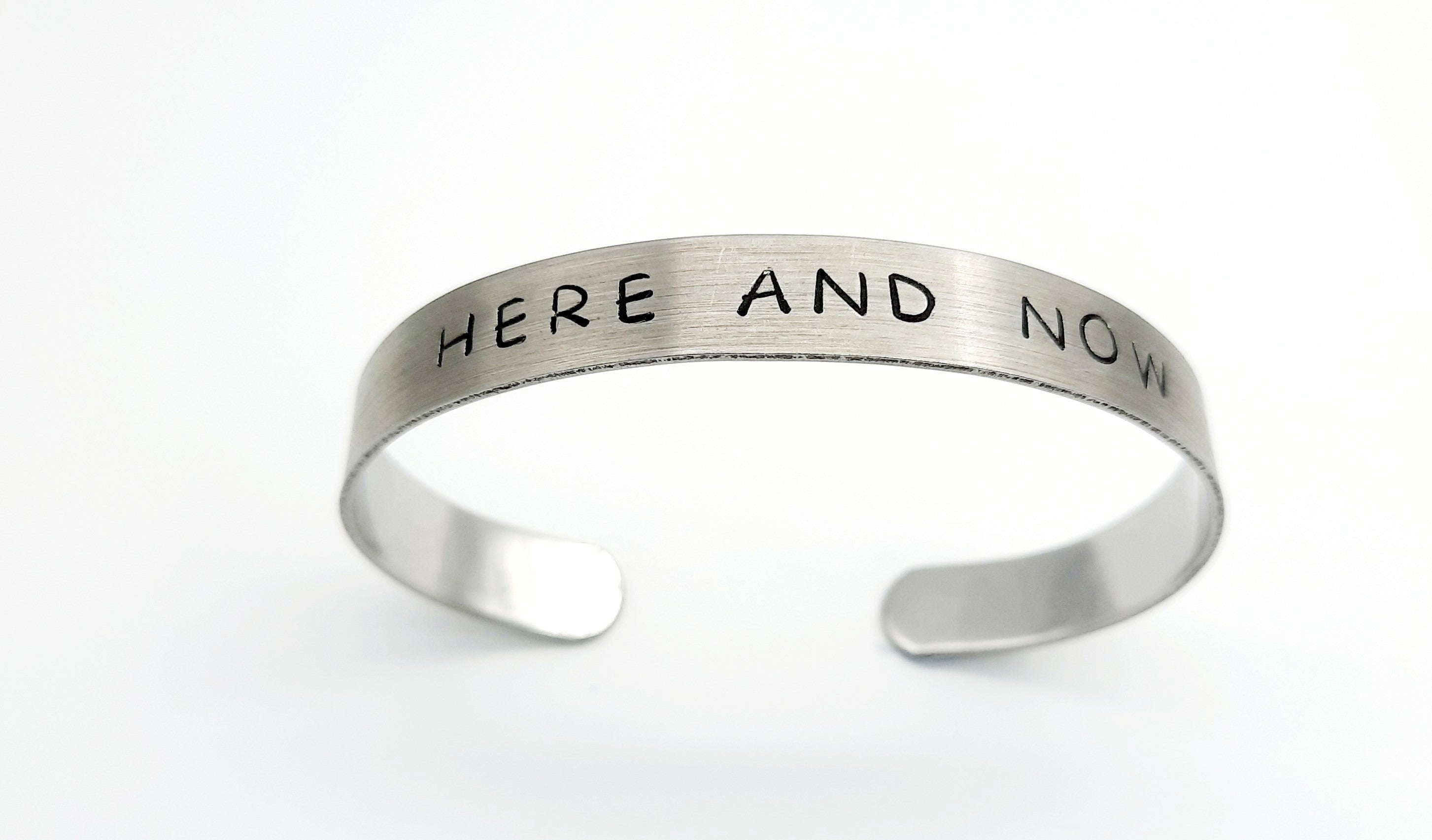 Matte silver engraved ibiza bracelet "Here & Now"