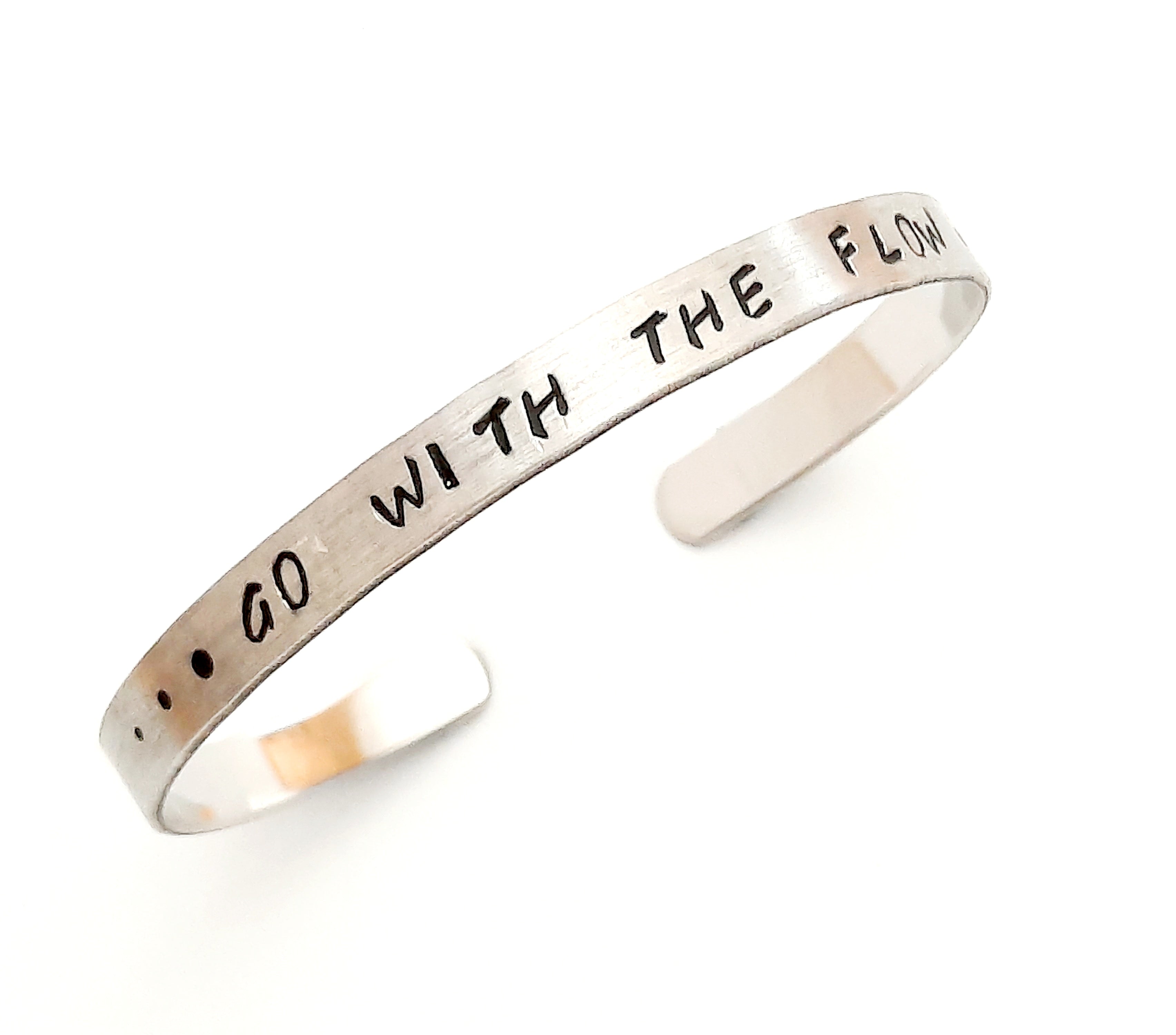 "Go with the flow" matte stainless steel ibiza engraved bracelet